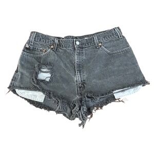Vintage Levis 560 Distressed Black Denim Cutoff Shorts Mens 36 Frayed Hem 90s
